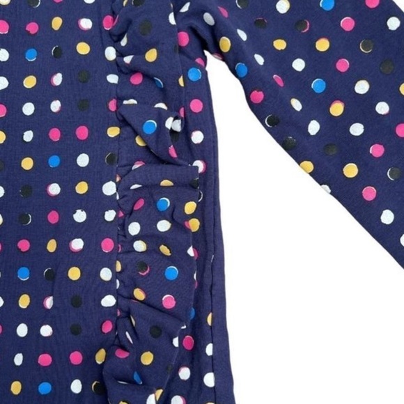 DEUX Par Deux Girl's Blue Polka Dot Ruffles Drop Waist Long Sleeve Dress Size 4 - Picture 6 of 8